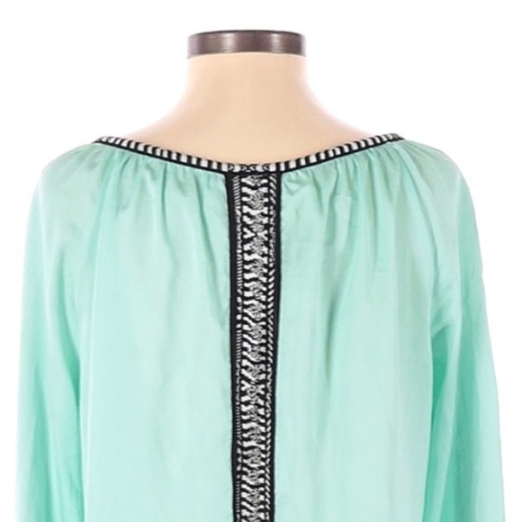 Nanette Lepore Peasant Top Blouse Mint Green Satin 3/4 Sleeve Women’s Small S - Picture 4 of 11